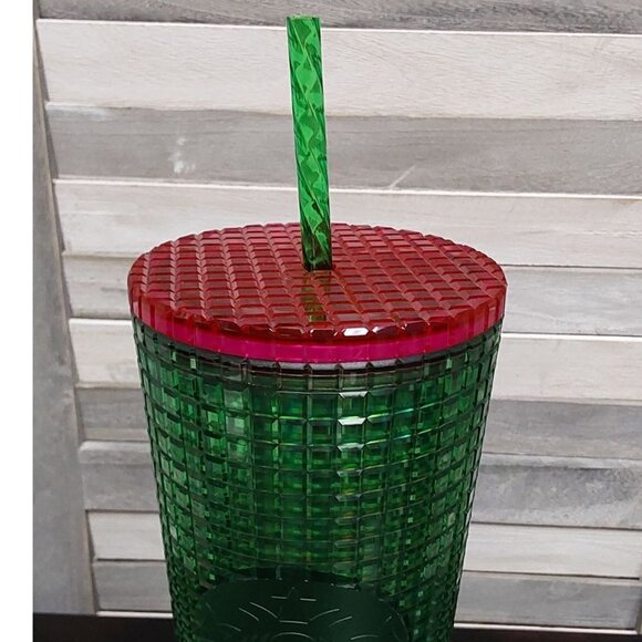 Spring 2023 Green and Pink Grid Cold Cup (24 oz) | Starbucks - Picture 4 of 8